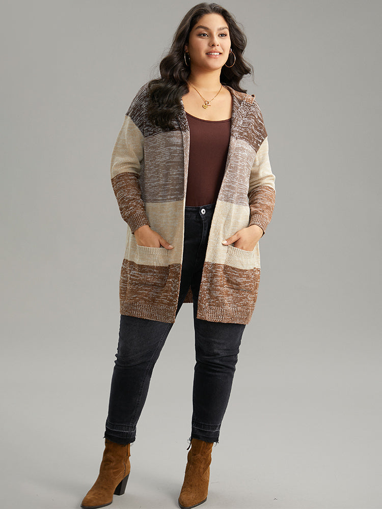 Heather Colorblock Hooded Pocket Cardigan