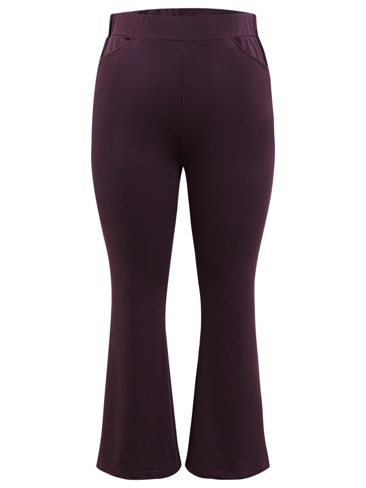 Plain Elastic Waist Bootcut Slant Pocket Leggings