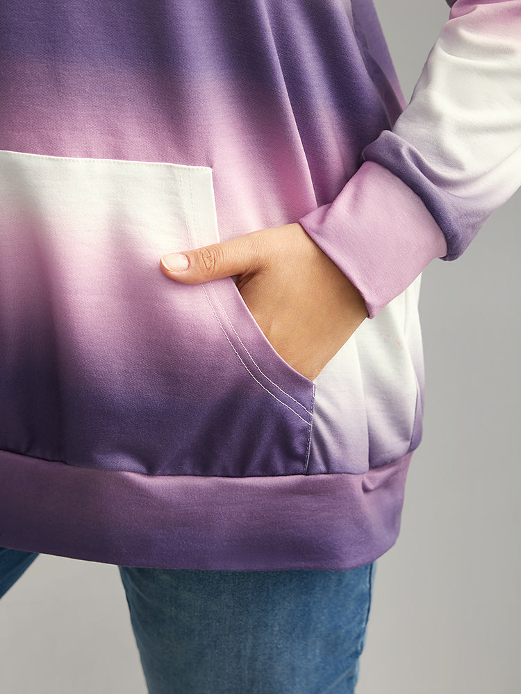 Ombre Striped Kangaroo Pocket Hooded Sweatshirt