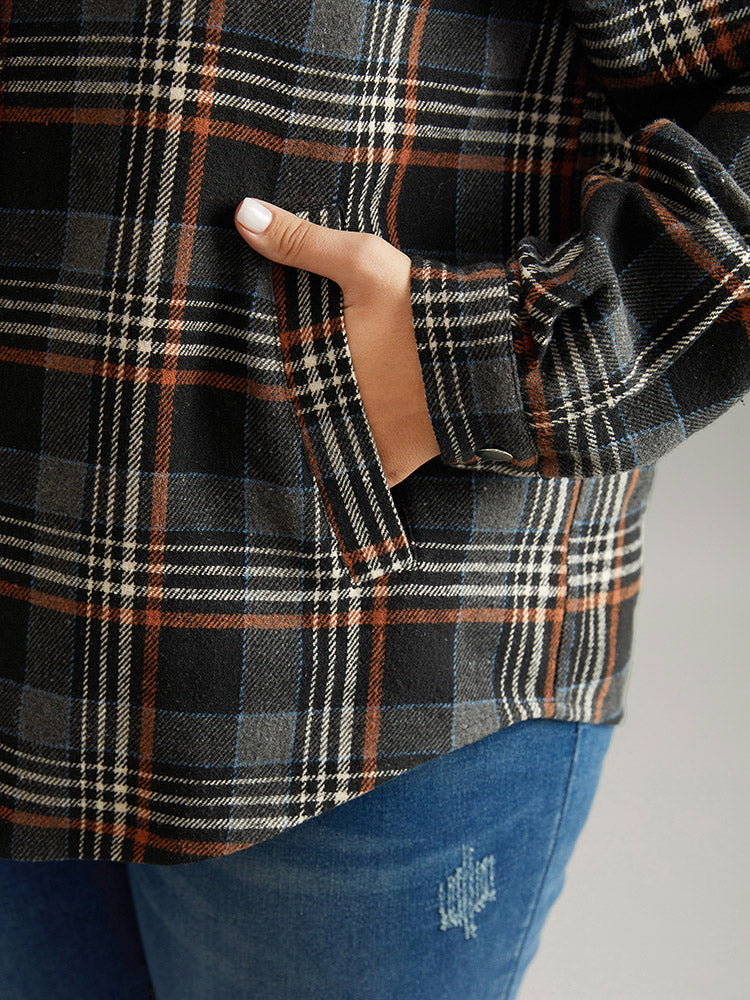 Plaid Button Fly Flap Pocket Shacket