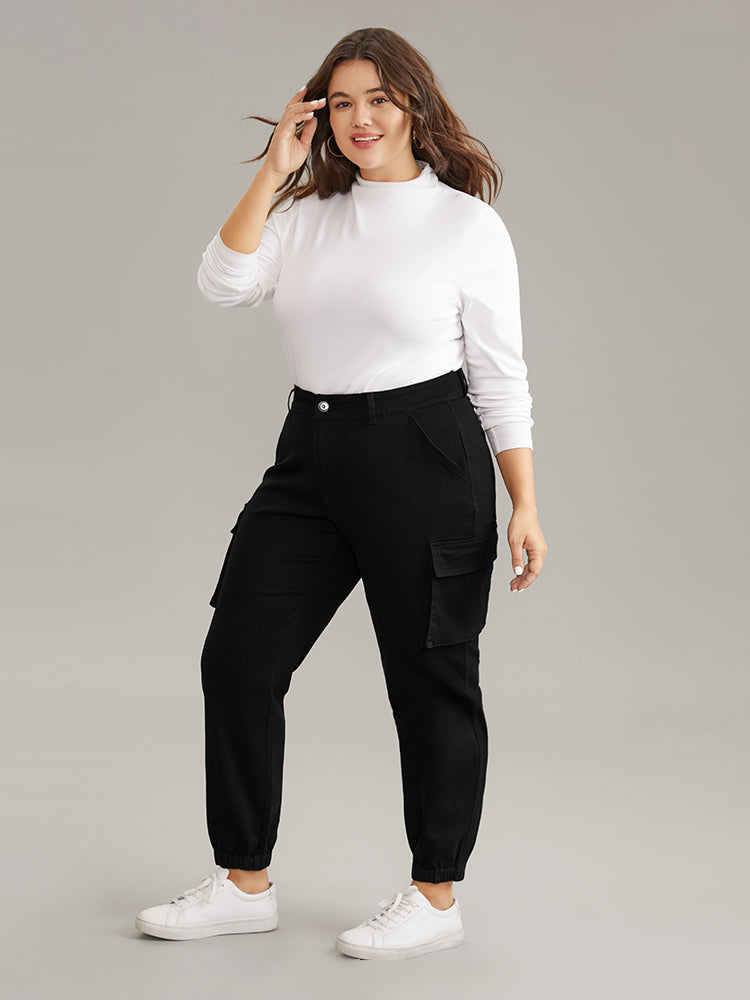 Plus Size Jeans | Solid Side Pocket Elastic Cuff Jeans | BloomChic