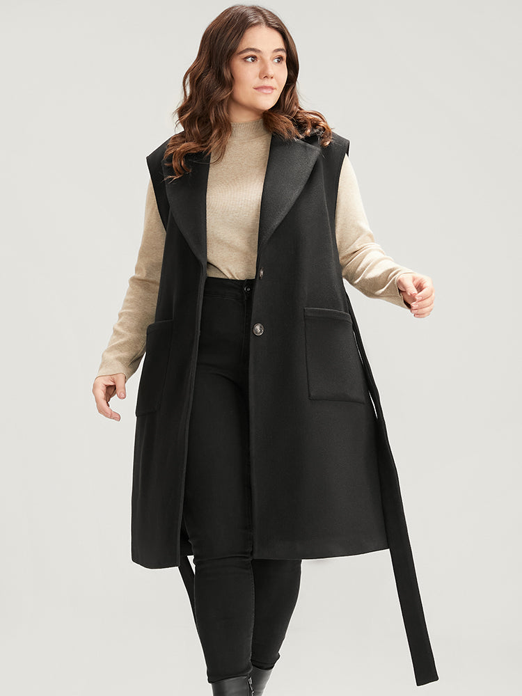 Solid Suit Collar Pocket Belted Sleeveless Vest