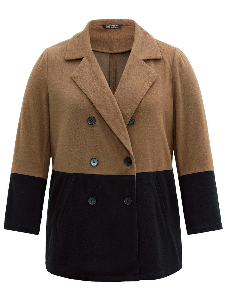 Contrast Lapel Collar Double Breasted Pocket Coat