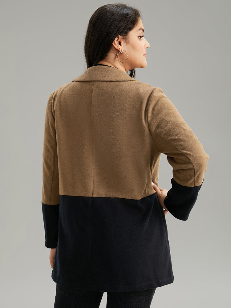 Contrast Lapel Collar Double Breasted Pocket Coat