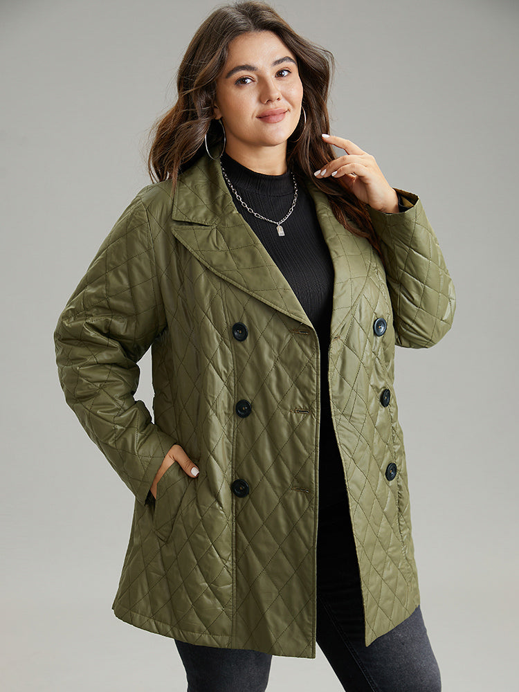 Solid Quilted Double Breasted Belted Coat
