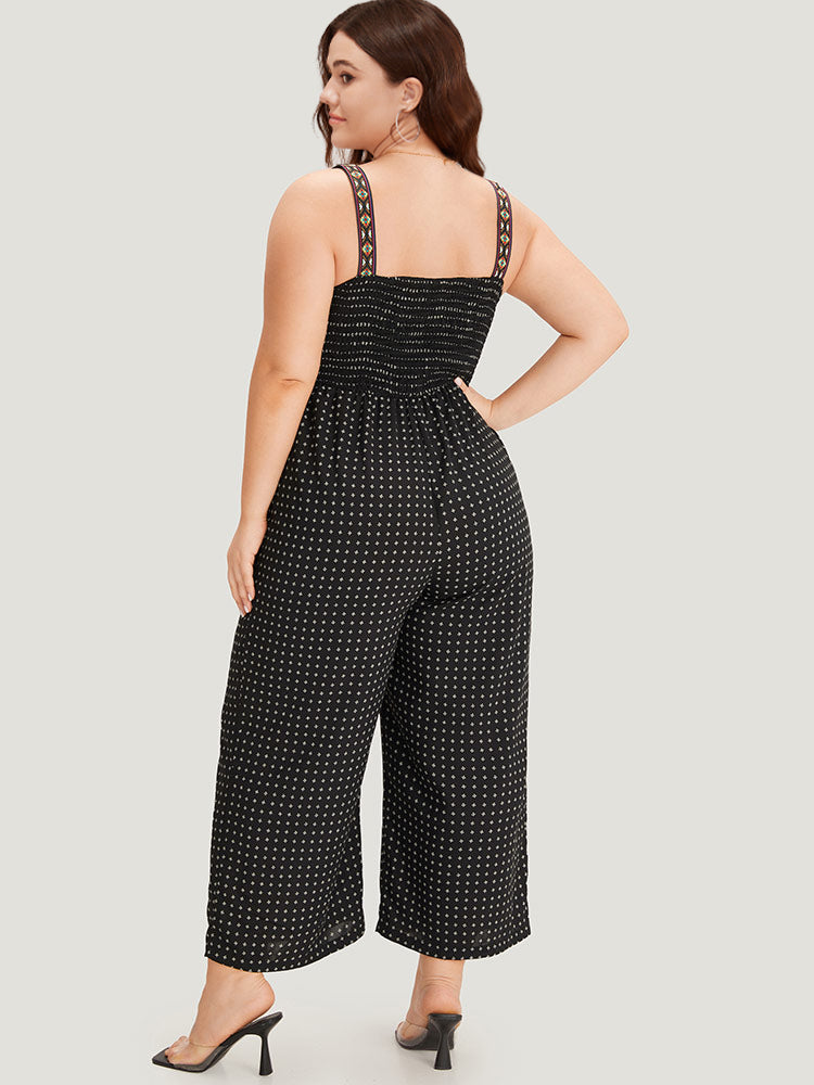 Geometric Print Pocket Button Elastic Waist Cami Jumpsuit