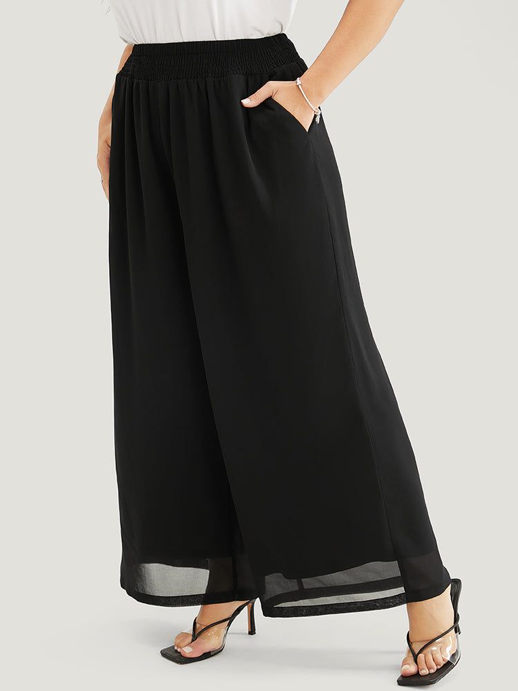 ALEX EVENINGS WOMENS Wide Leg Chiffon Pants Medium Black Pleated Pull On  Dressy $29.99 - PicClick