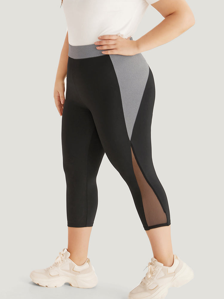 Contrast Patchwork Mesh Skinny High Rise Leggings