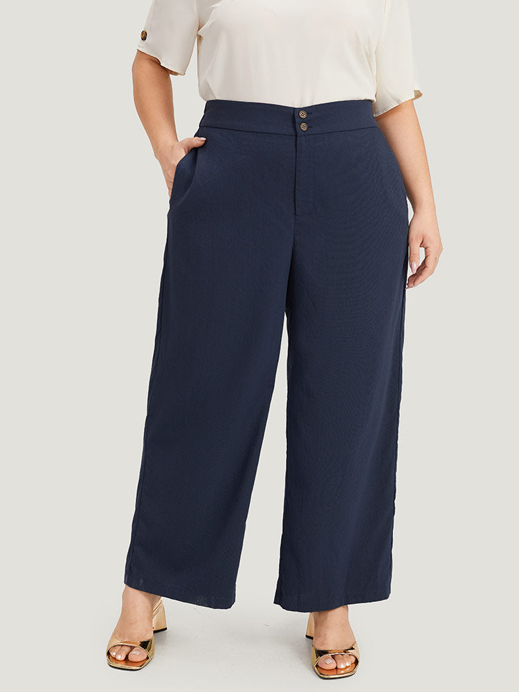 Solid Button Up Pocket Wide leg High Rise Pants BloomChic