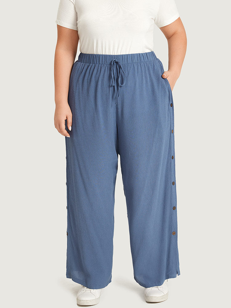 Plain Pocket Split Hem Ties Button Detail Pants