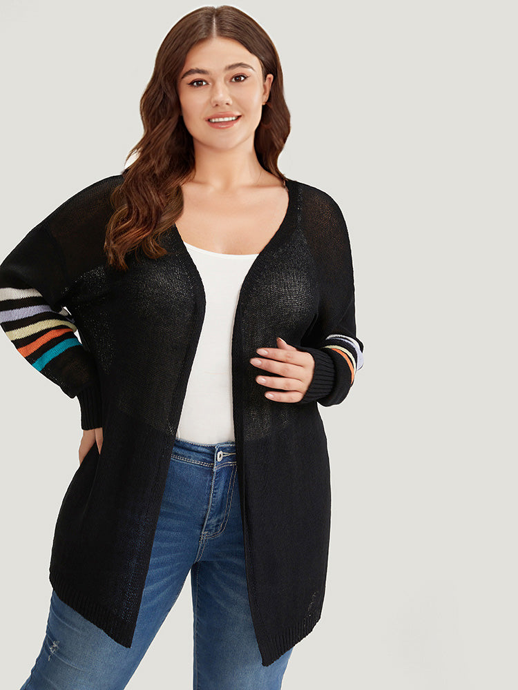 Rainbow Striped Open Front Drop Shoulder Cardigan