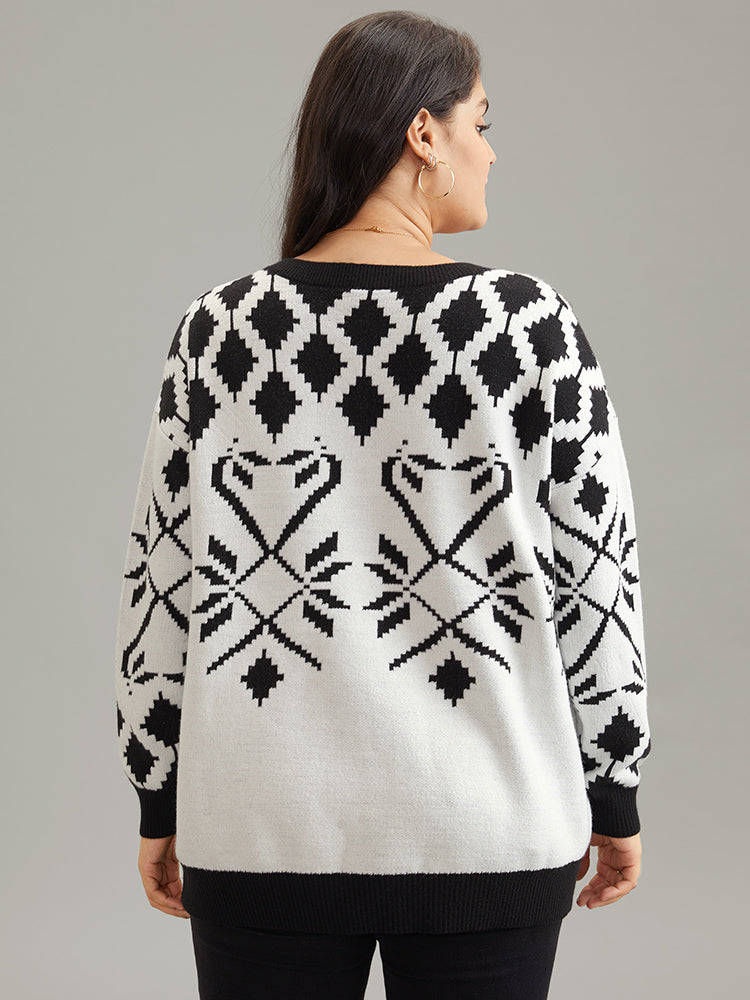 Supersoft Essentials Geometric Jacquard Crew Neck Pullover