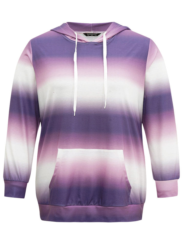 Ombre Striped Kangaroo Pocket Hooded Sweatshirt