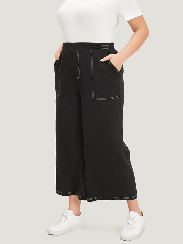 Plain Stitch Slant Pocket High Rise Pants