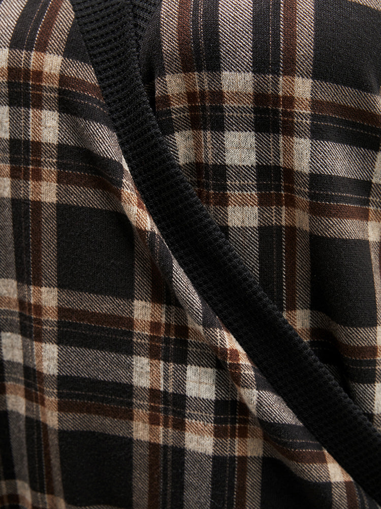 Contrast Trim Lantern Sleeve Tartan Wrap Sweatshirt
