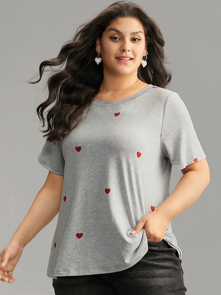 Heart Print Crew Neck T-shirt