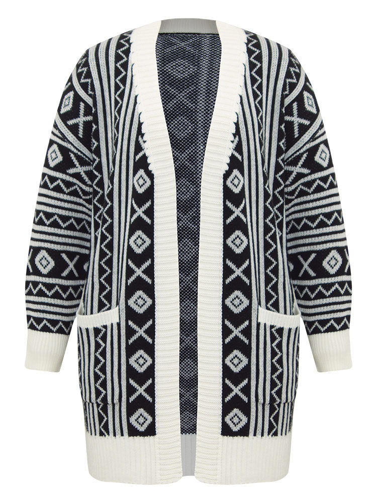 Geometric Bandana Contrast Pocket Cardigan