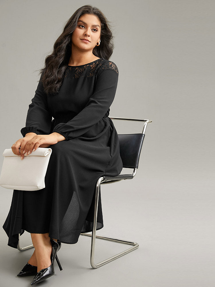 Lace Panel Patchwork Lantern Sleeve Dress