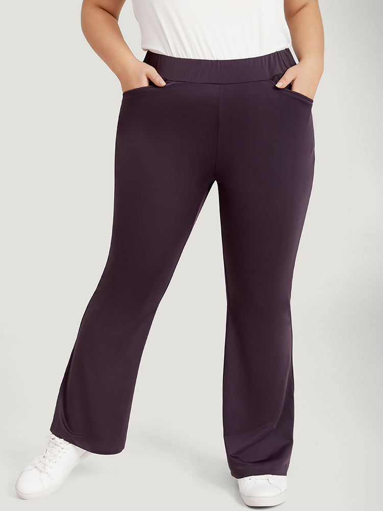 Plain Elastic Waist Bootcut Slant Pocket Leggings