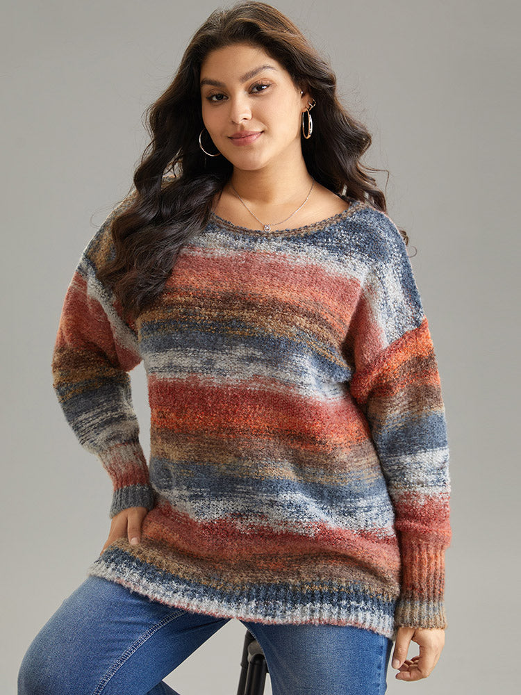 Plus Size Pullovers | Heather Colorblock Contrast Drop Shoulder ...