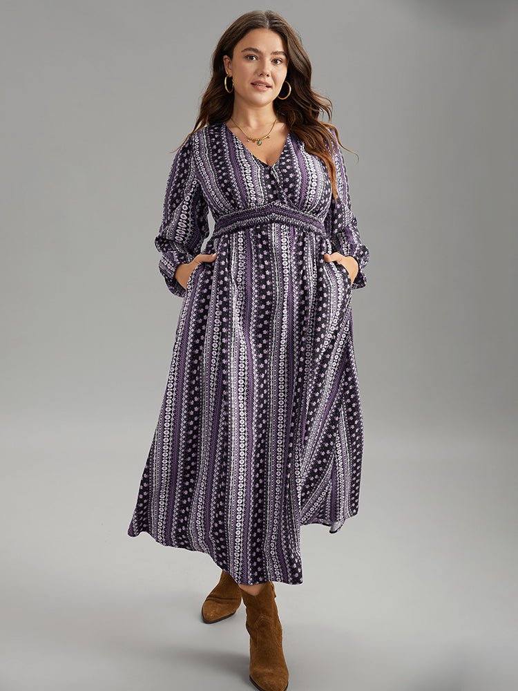 Bandana Print Wrap Shirred Dress – BloomChic
