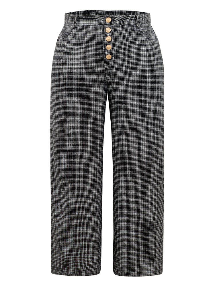 Gingham Textured Metal Detail Wide Leg Pants