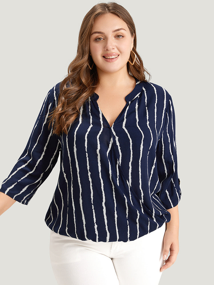 Striped Notched Three Quater Length Sleeve Blouse – BloomChic