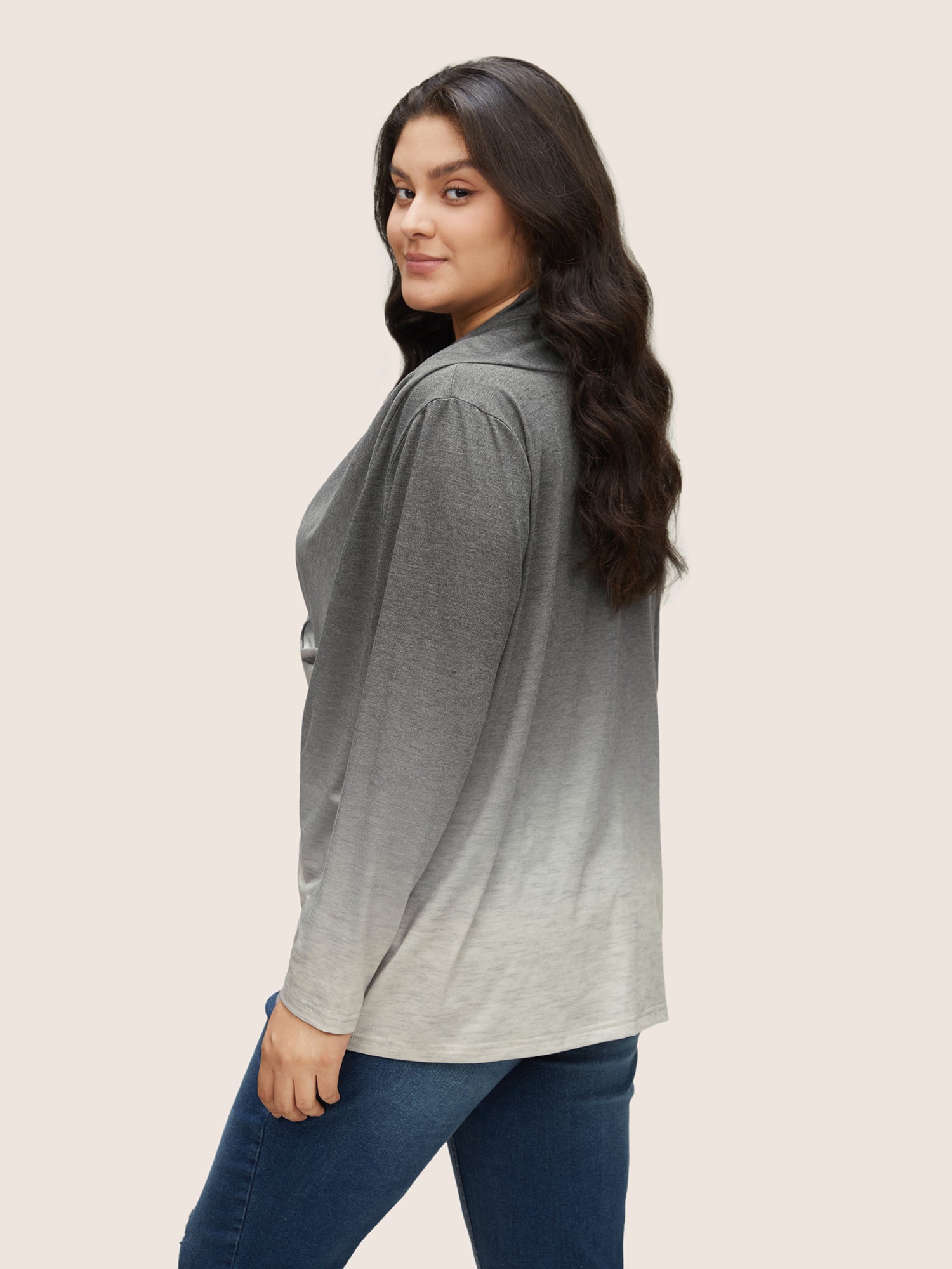 Ombre Crossover Surplice Neck T-shirt