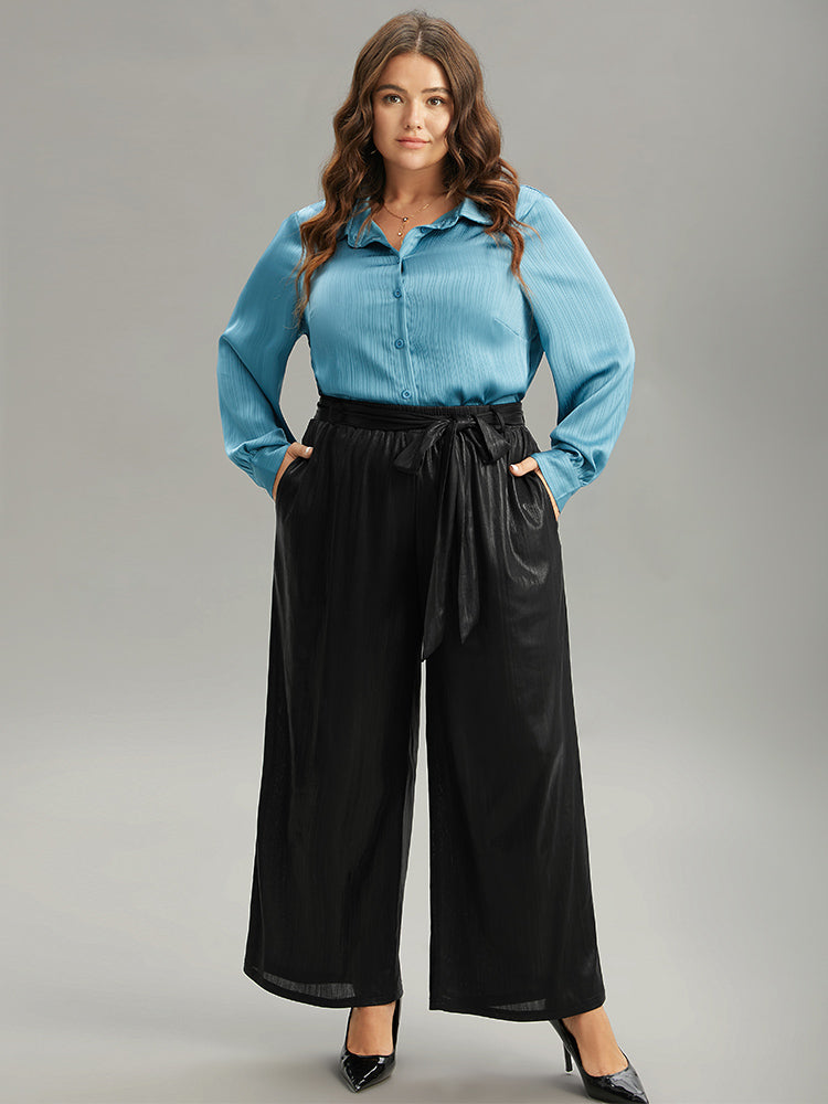 Plain Texture Belted High Rise Wide Leg Pants – BloomChic