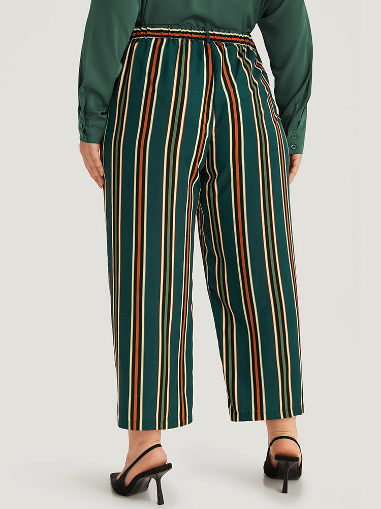 Striped Pocket Elastic Waist Woven Pants