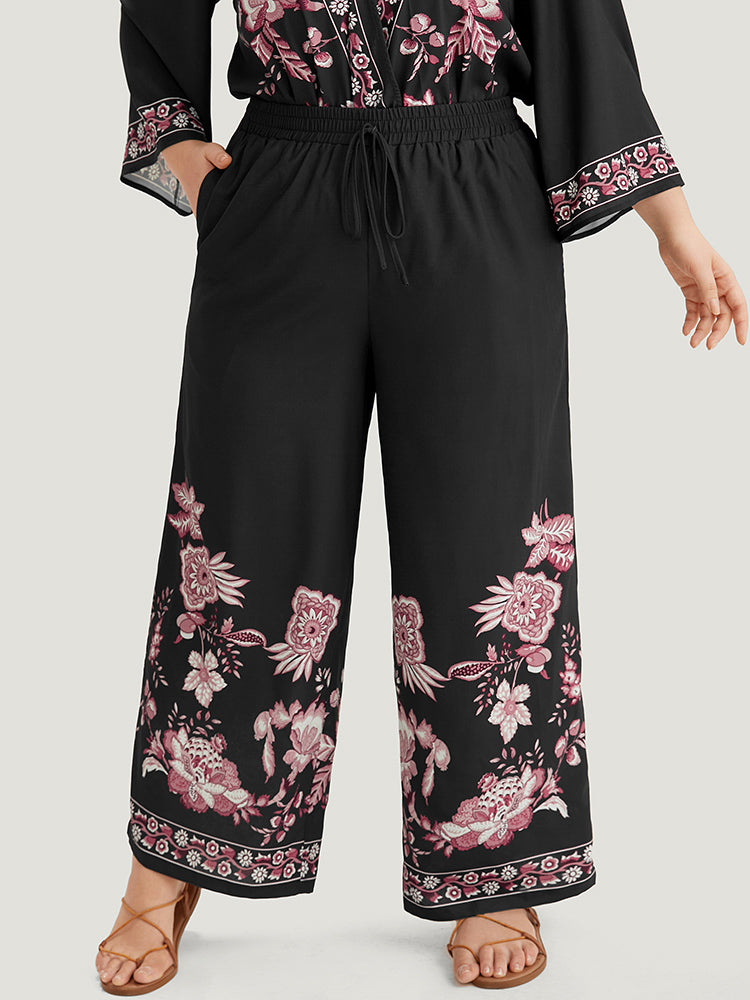 Boho Print Elastic Waist Woven Pants