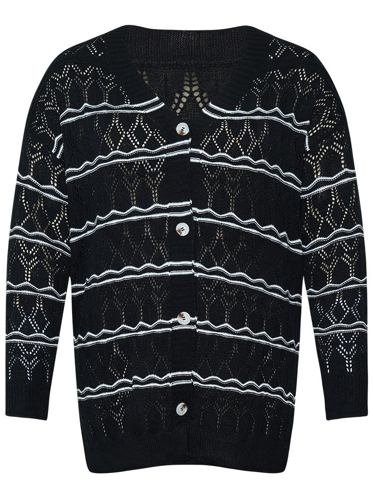 Striped Geometric Button Through Cardigan