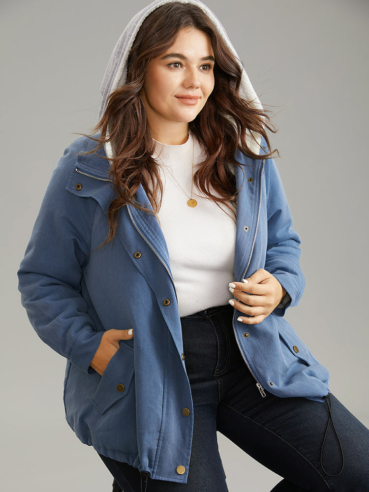 Denim Hooded Drawstring Fuzzy Patchwork Jacket BloomChic