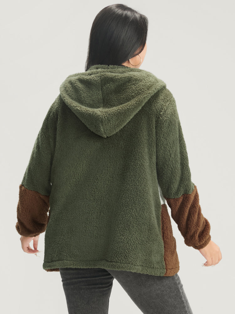 Colorblock Contrast Pocket Zip Up Coat