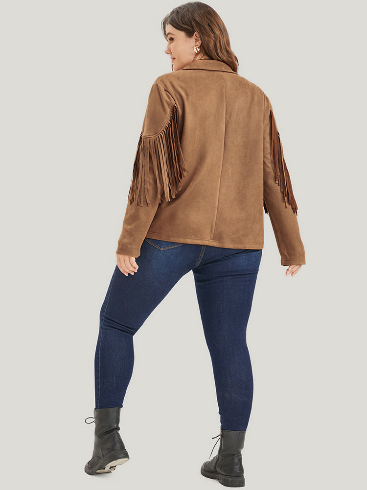 Solid Fringe Trim Open Front Coat