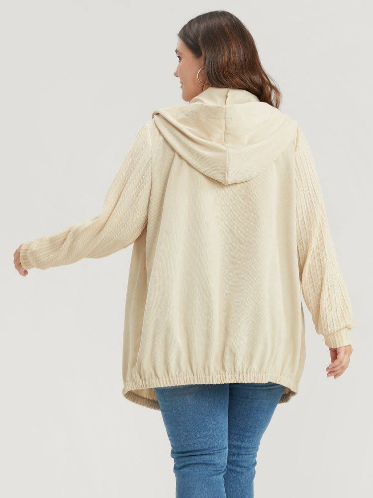 Solid Flap Pocket Zip Up Hooded Coat