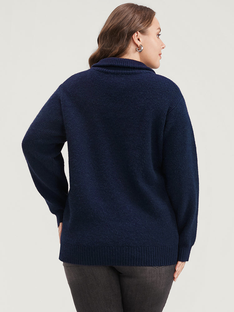 Solid Super Soft Plush Knit Zip Neck Knit Top