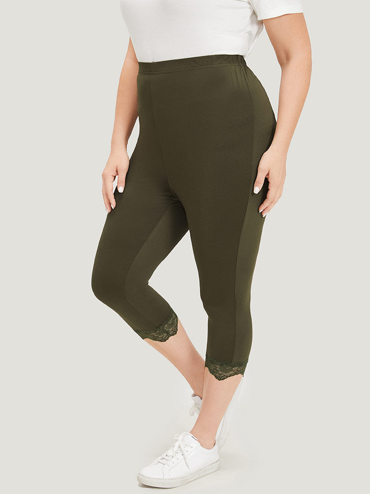Plain Lace Patchwork High Rise Leggings