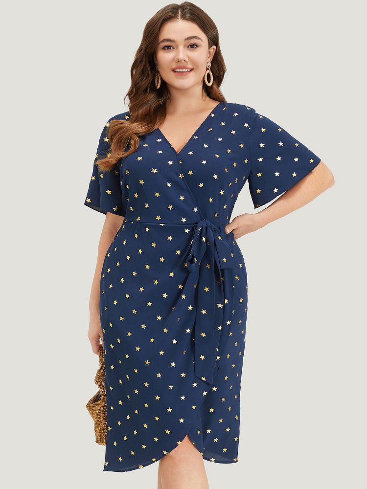 Star Print Ruched Sleeveless Dress main image 1