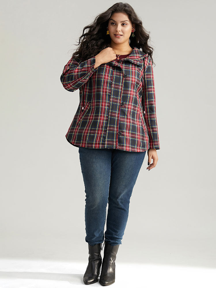 Plaid Slant Pocket Hooded Coat