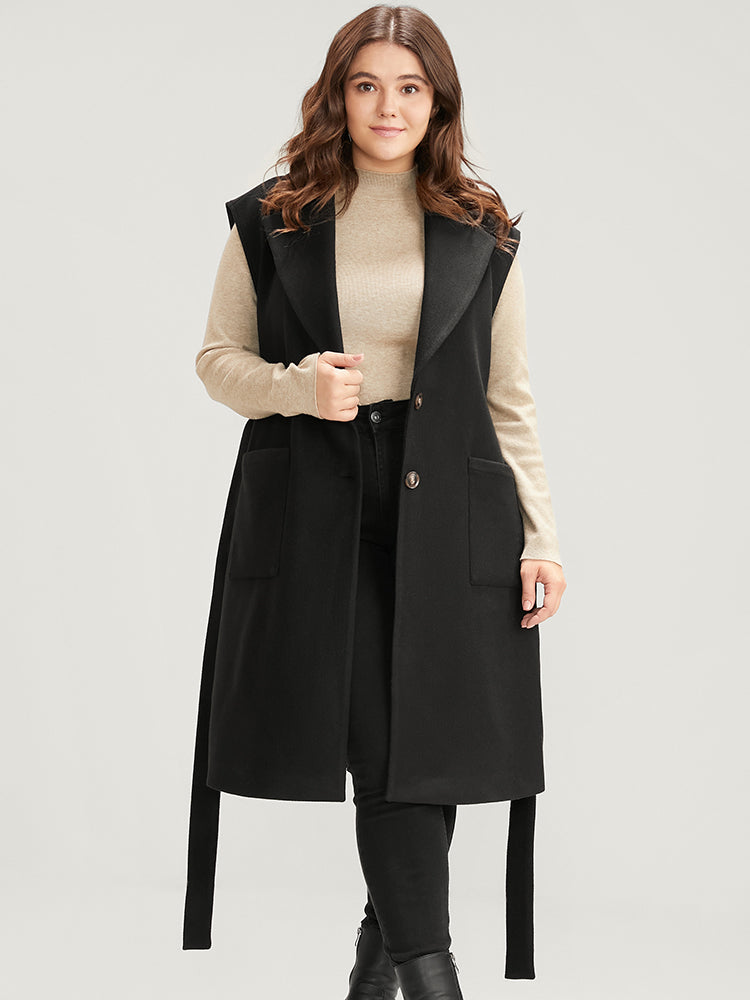 Solid Suit Collar Pocket Belted Sleeveless Vest