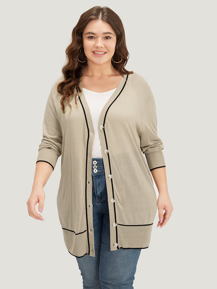 Supersoft Essentials Contrast Trim Button Through Elastic Cuffs Cardigan
