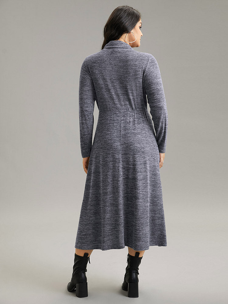 Plain Funnel Neck Heather Arc Hem Dress