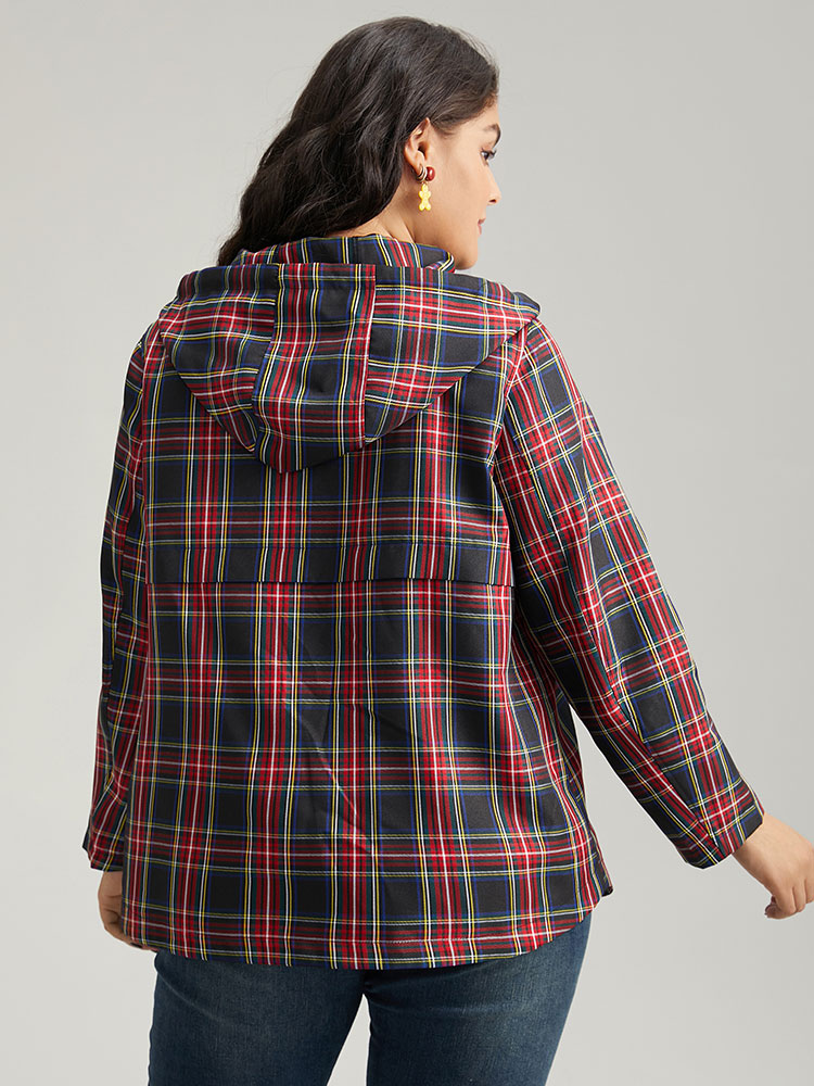 Plaid Slant Pocket Hooded Coat