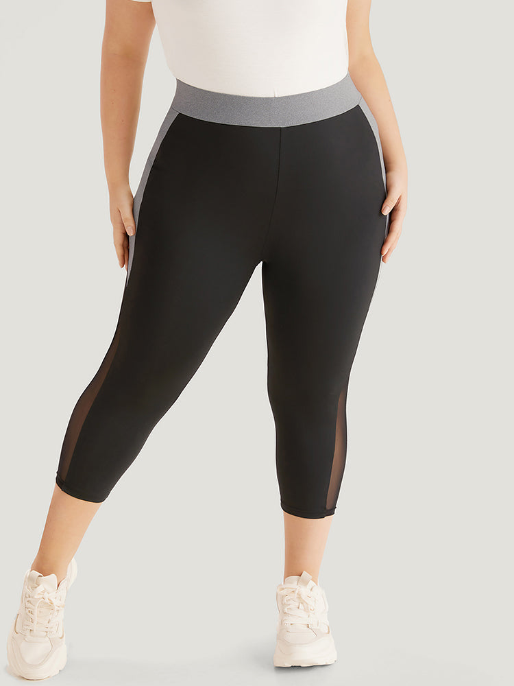 Contrast Patchwork Mesh Skinny High Rise Leggings