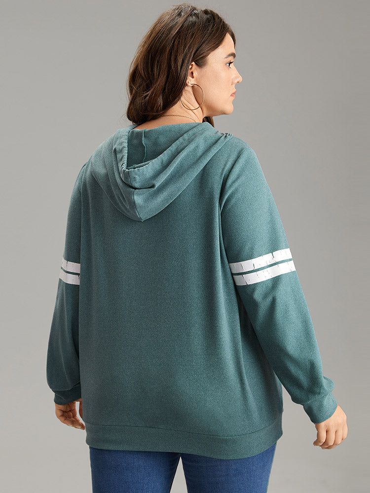 Letter & Heart Print Hooded Drawstring Sweatshirt