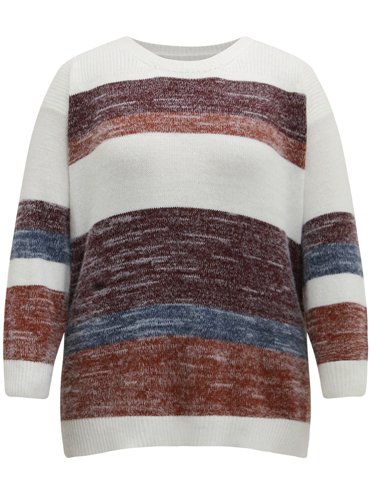 Colorblock Fuzzy Drop Shoulder Pullover