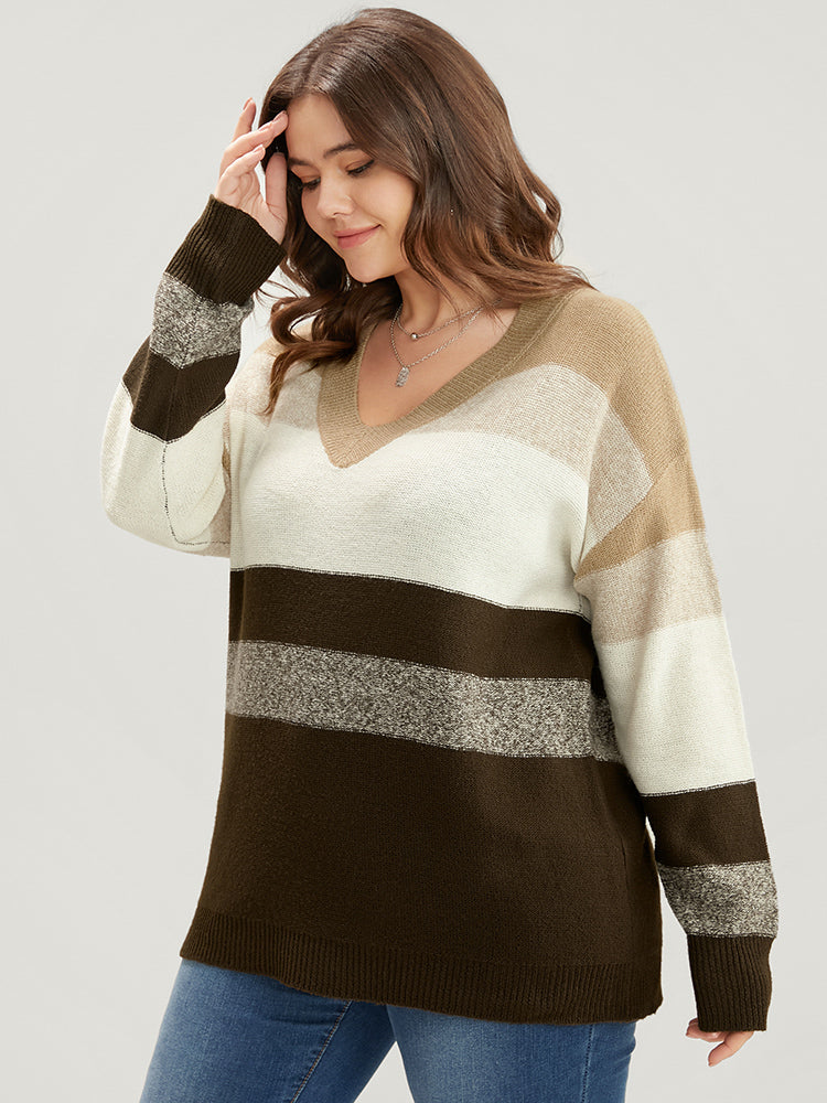 Colorblock Contrast Soft Sexy Yarn Knit Fluffy Knit Top