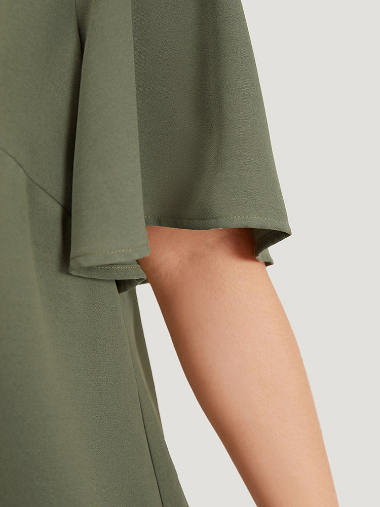 Plain Ruffle Sleeve Knot Neck Frill Trim Woven Top