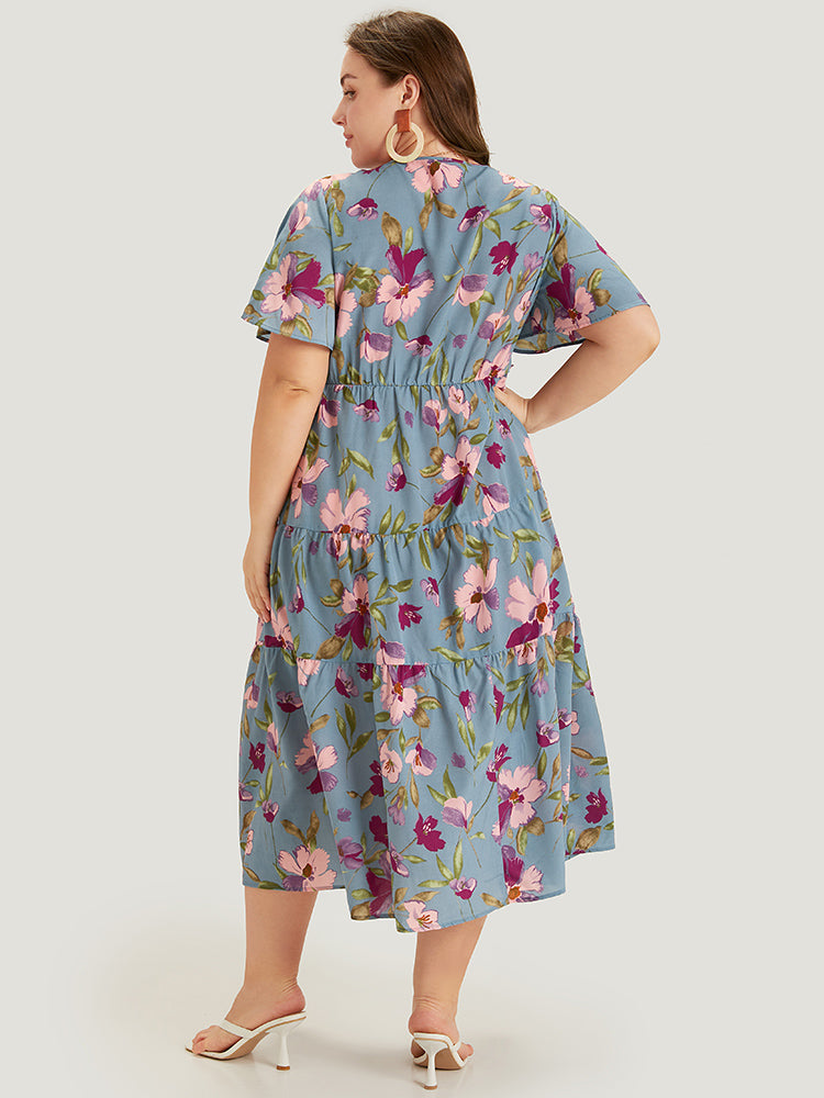 Floral Print Pocket Frill Trim Ruffle Layered Hem Dress – BloomChic